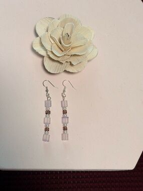Elegant Light Lavender Beaded Dangle Earrings with Silver Hooks